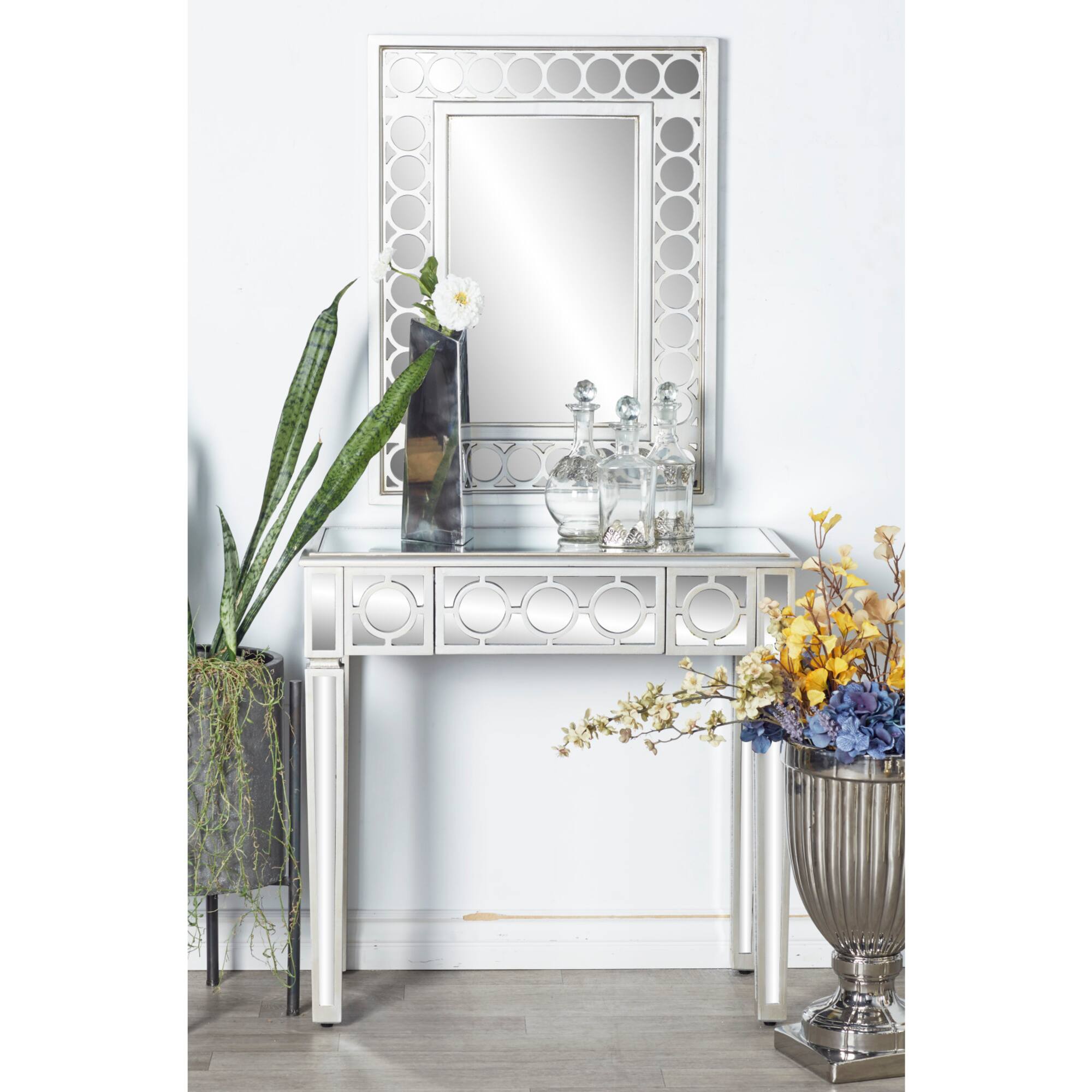 Set of 2 Grey Wood Glam Console Table, 31" x 31"